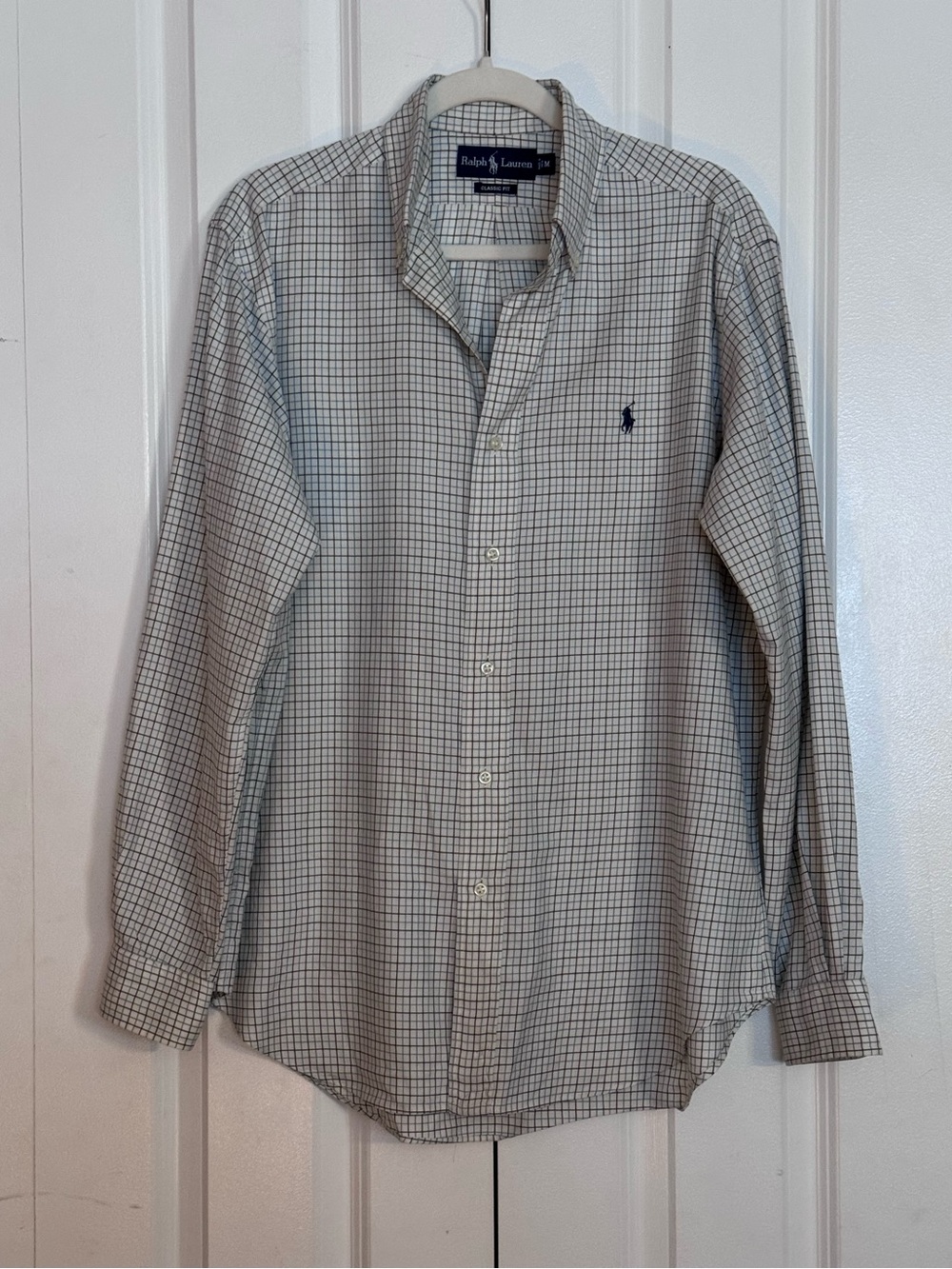 Ralph Lauren Men’s Long-Sleeve Button-Down Classic fit Shirt -White with Blue/B
